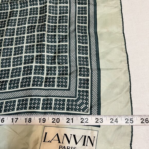 Lanvin Paris Silk Scarf Green Geometric Square Print Designer Vintage - Picture 4 of 5